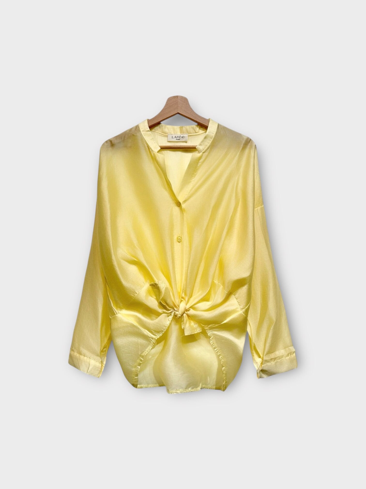 Grossista LAFÉEROSE - 85% di camicia di camicetta Tencel per legare il fluido e l'ampio effetto di seta a maniche lunghe