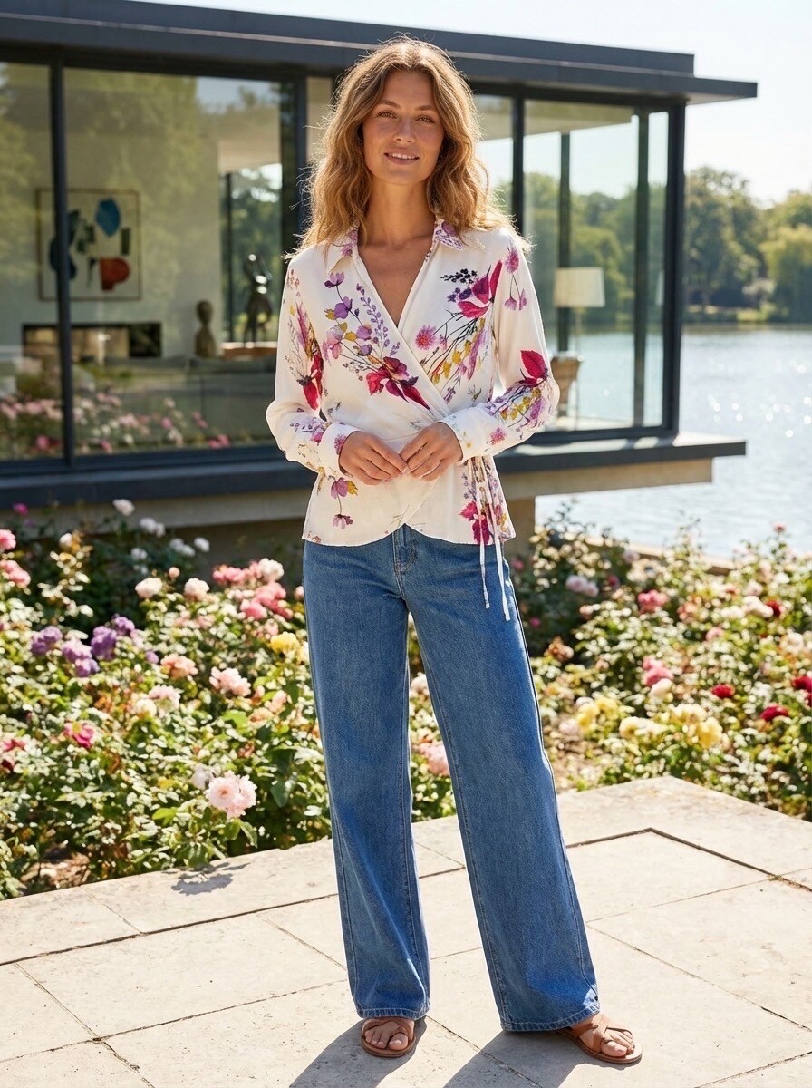 Wholesaler LAFÉEROSE - Top - 100% blouse in Fluid heart cache to tie colorful flowery print
