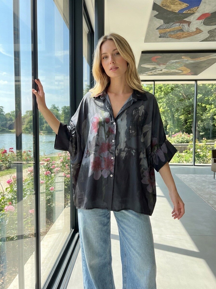Mayorista LAFÉEROSE - Camisa de túnica fluida 100% en 3/4 manga impresa viscosa