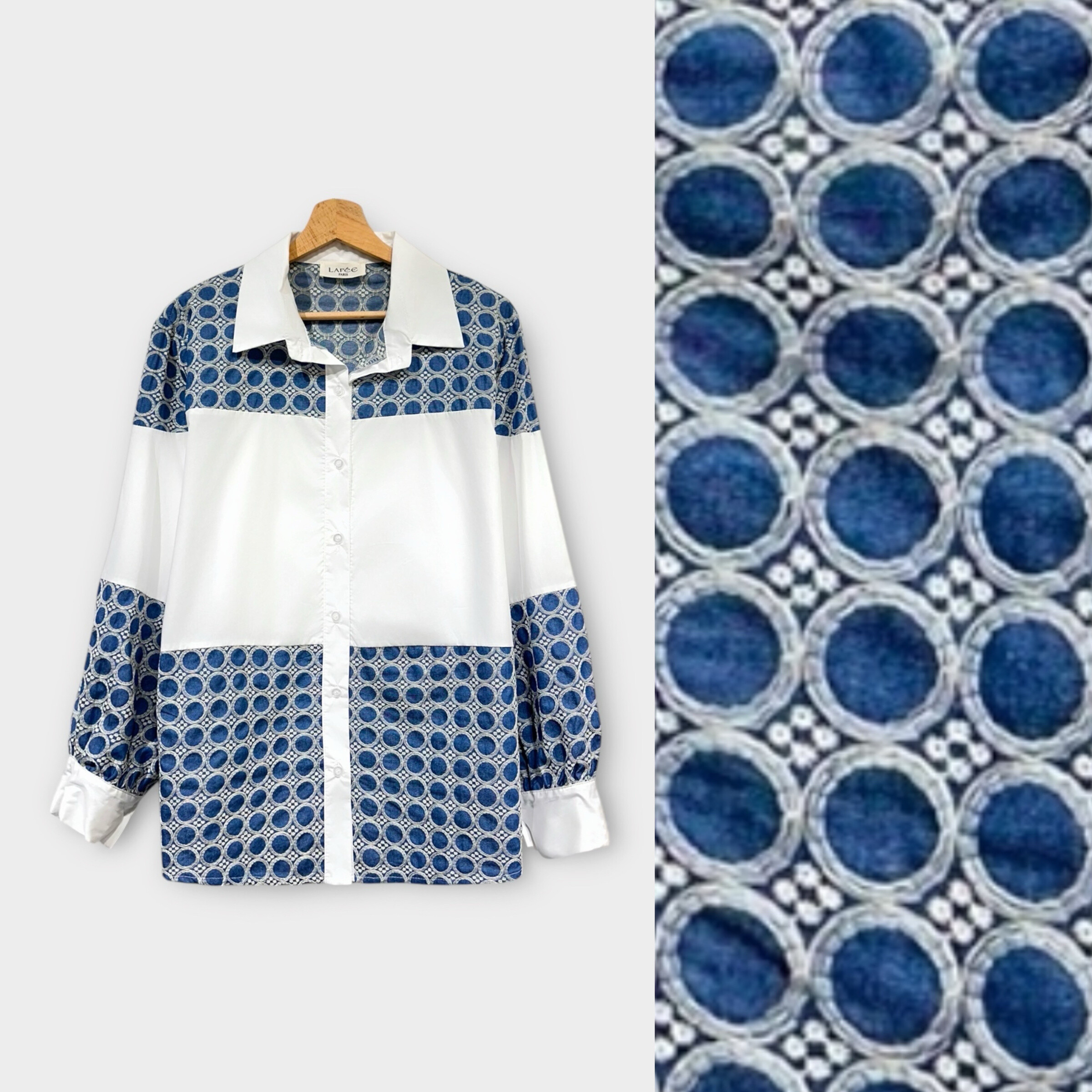 Grossiste LAFÉEROSE - Chemise oversize en coton et col à revers à broderies fleuries et jean bohème