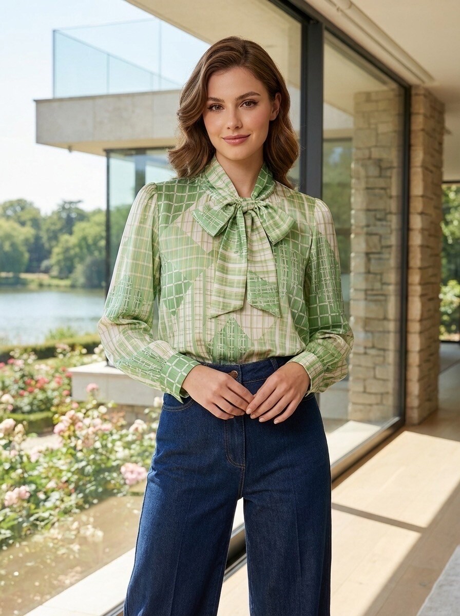 Grossiste LAFÉEROSE - Chemise blouse fluide à imprimé, col lavallière manches longues effet soie