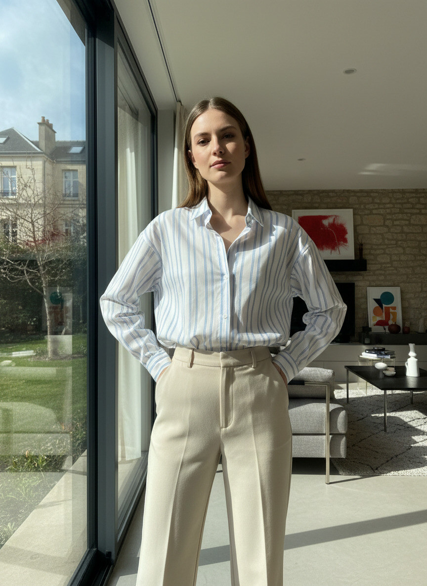 Wholesaler LAFÉEROSE - Oxford cotton shirt with oversize -in -poplin stripes long sleeves