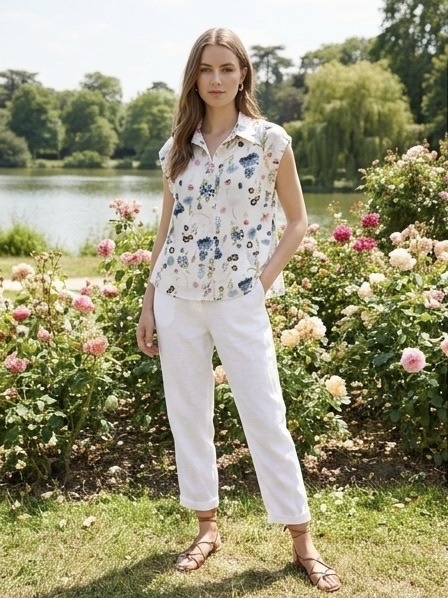 Grossiste LAFÉEROSE - Chemise/Blouse 100% coton sans manches à imprimé fleurs