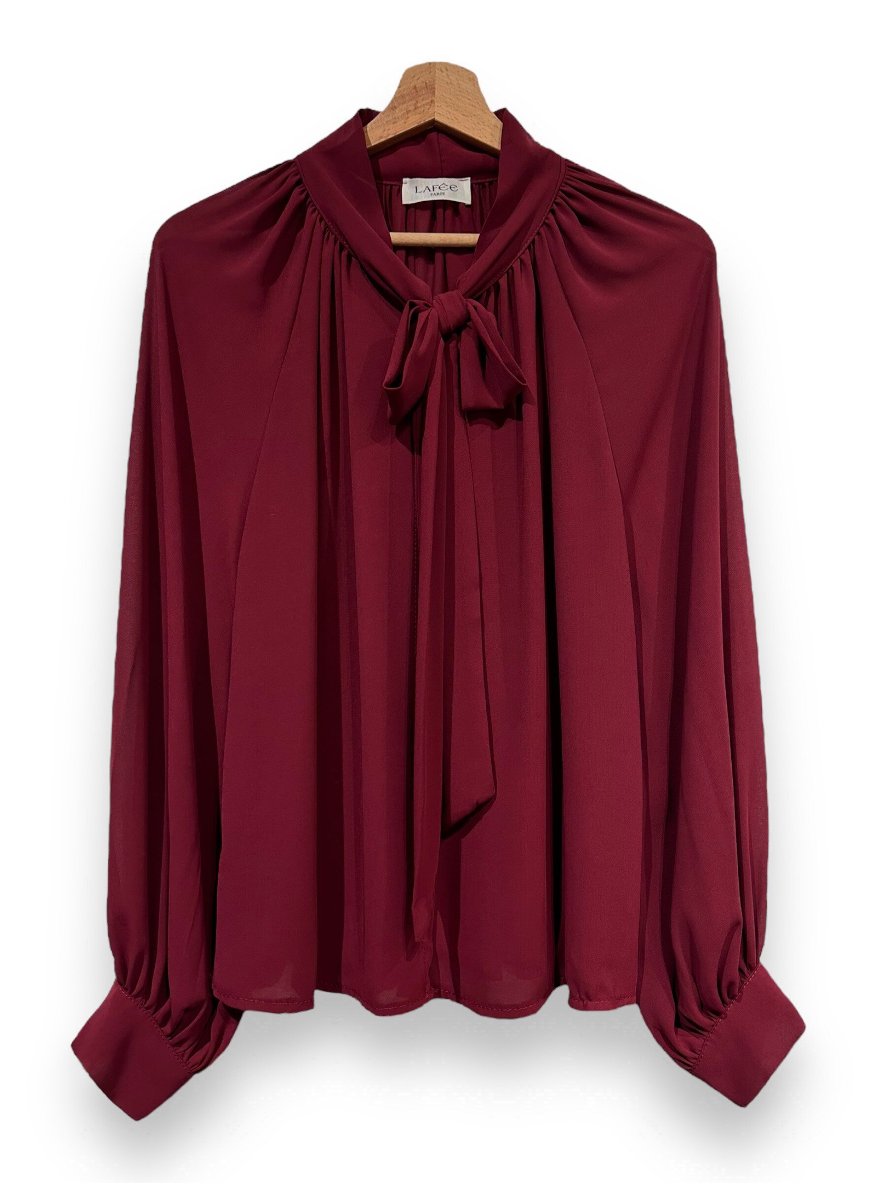 Grossiste LAFÉEROSE - Chemise blouse top manche longue fluide avec nœud col rond, élégante confortable
