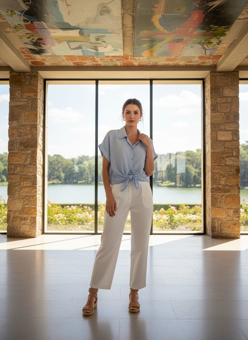 Grossiste LAFÉEROSE - Chemise Courte Nouée en Aspect Gauffré