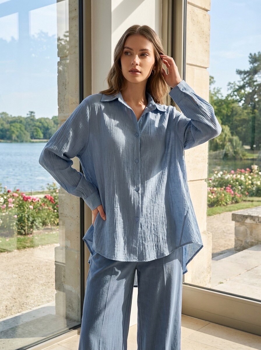 Großhändler LAFÉEROSE - Fließendes Blusenshirt aus Viskose zum Binden, verziert mit Knöpfen und angedeuteten Taschen