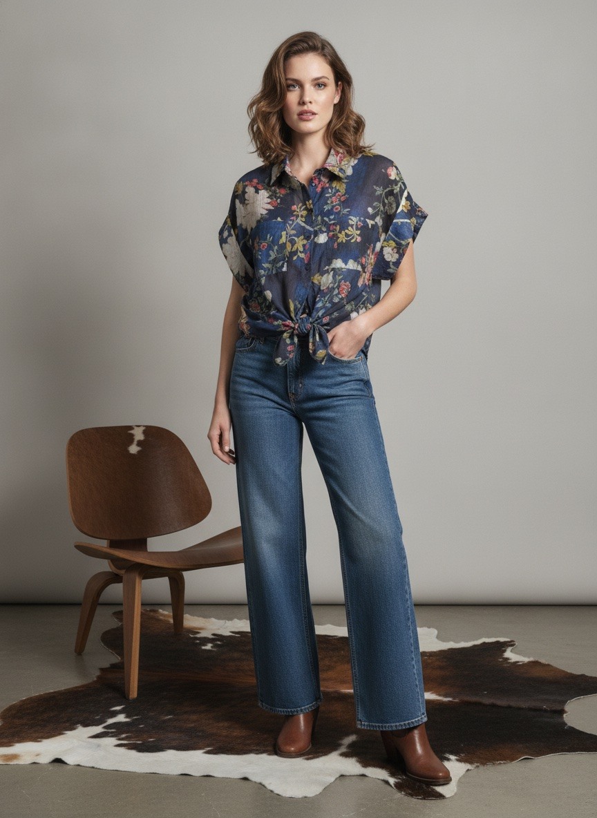 Mayorista LAFÉEROSE - Blusa de camisa de tencel con estampado floral - efecto seda