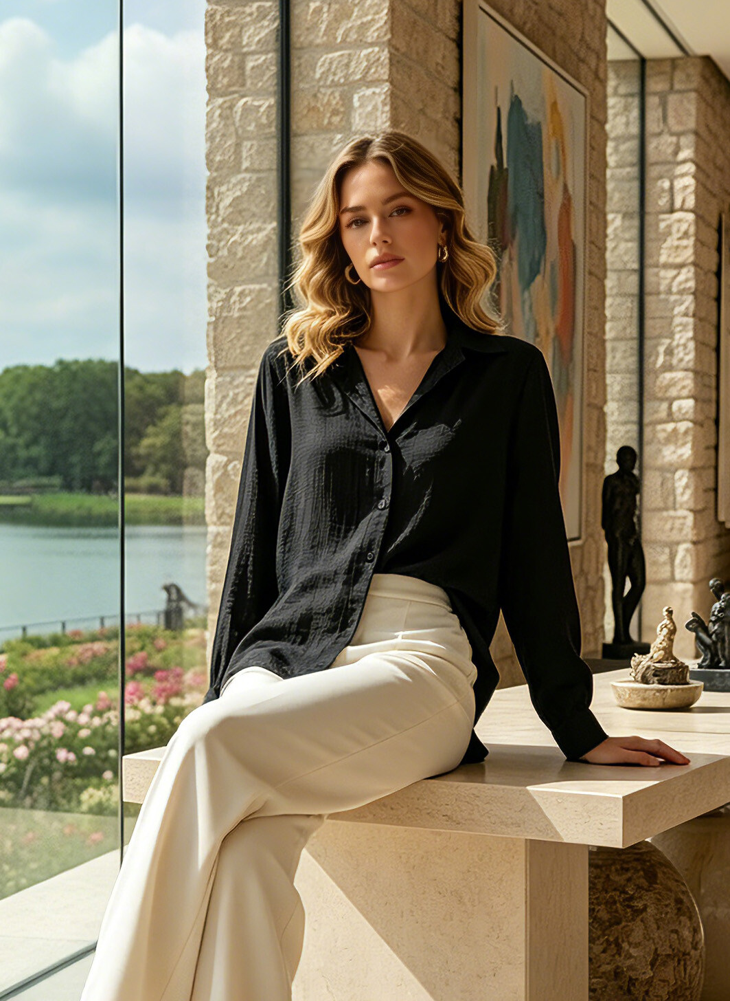 Grossiste LAFÉEROSE - Chemise blouse asymétrique fluide en viscose col classique et coupe oversize