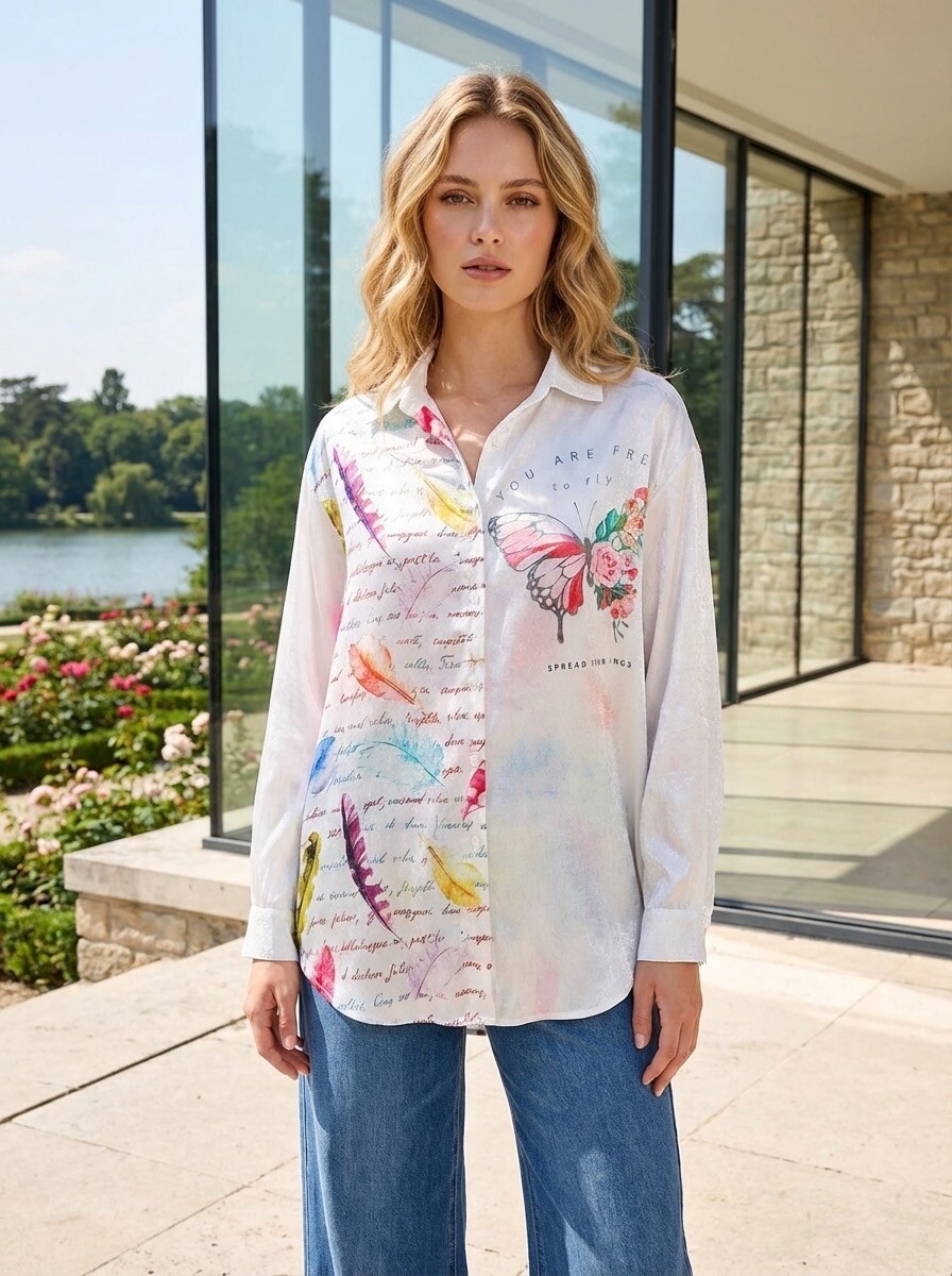 Grossiste LAFÉEROSE - Chemise blouse en viscose fluide imprimé à noeuds évasée oversize casual