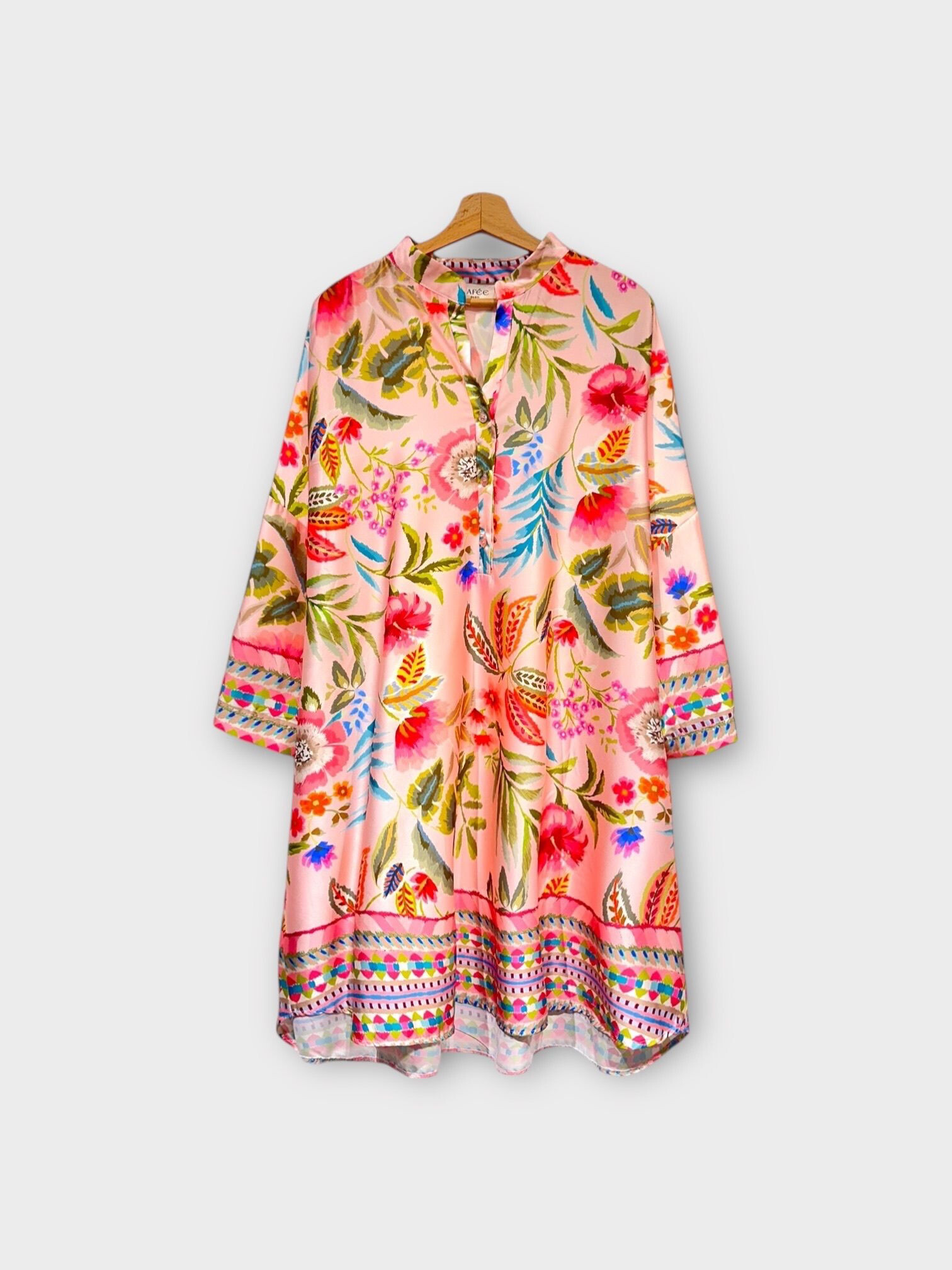 Mayorista LAFÉEROSE - Vestido de camisa de gran tamaño MAO Fluid acampanado 3/4 Flores de manga - Seda