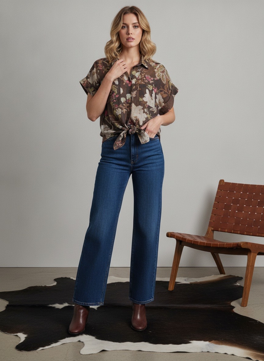 Grossiste LAFÉEROSE - Chemise blouse en tencel à imprimé fleuris - effet soie