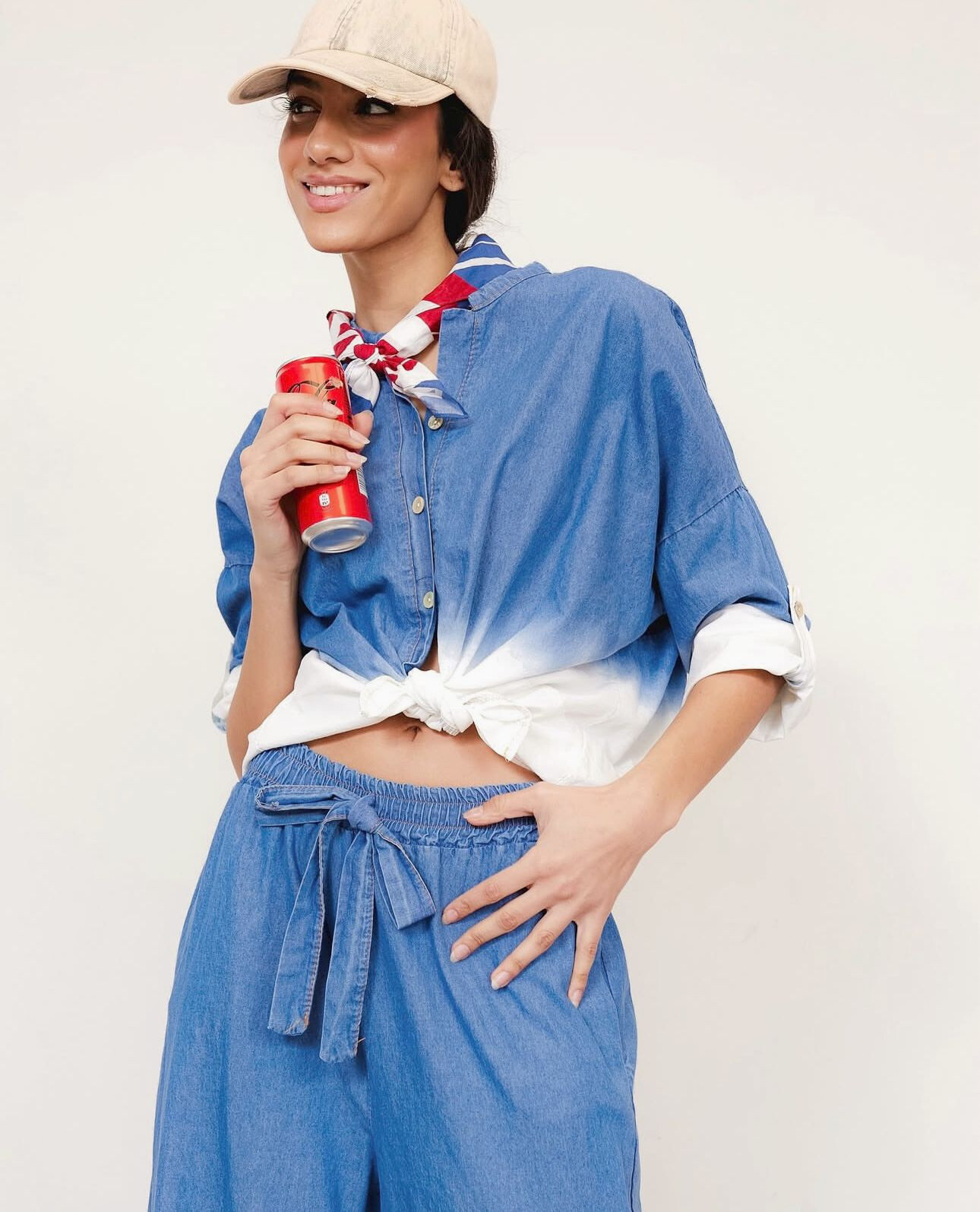 Grossista LAFÉEROSE - Camicia di camicetta di cotone e tintura per legare il collare lungo o 3/4 di lunghezza