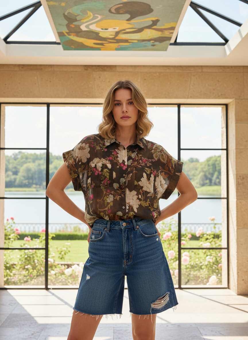 Mayorista LAFÉEROSE - Blusa de camisa de tencel con estampado floral - efecto seda