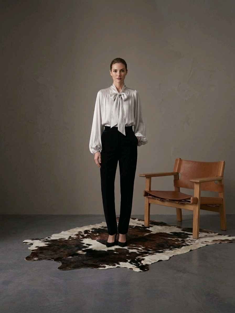 Wholesaler LAFÉEROSE - 100% blouse blouse in very fluid and flared viscose collar Lavalière