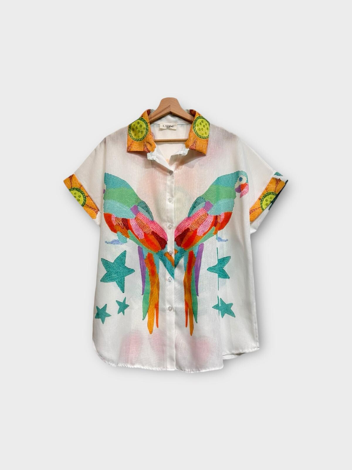 Mayorista LAFÉEROSE - Camisa de algodón Efecto de lino Munas cortas con estampado bohemio de gran tamaño