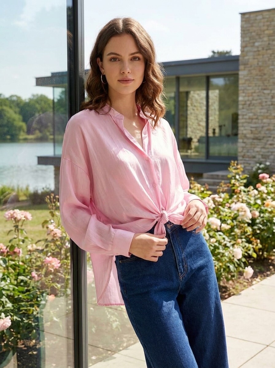 Grossista LAFÉEROSE - 85% di camicia di camicetta Tencel per legare il fluido e l'ampio effetto di seta a maniche lunghe