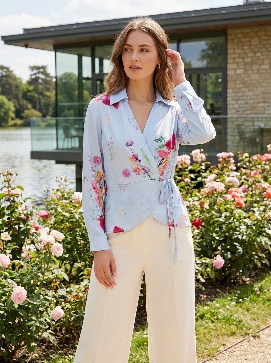 Grossiste LAFÉEROSE - Top - Blouse en 100% viscose cache cœur fluide à nouer imprimé fleuris color?