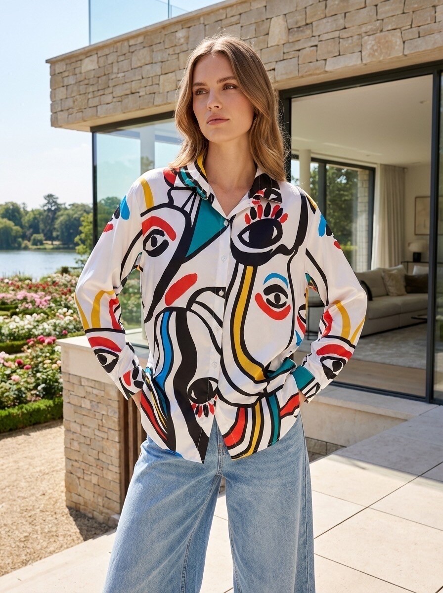 Grossiste LAFÉEROSE - Chemise blouse en viscose fluide oversize à imprimé motifs - chic casual