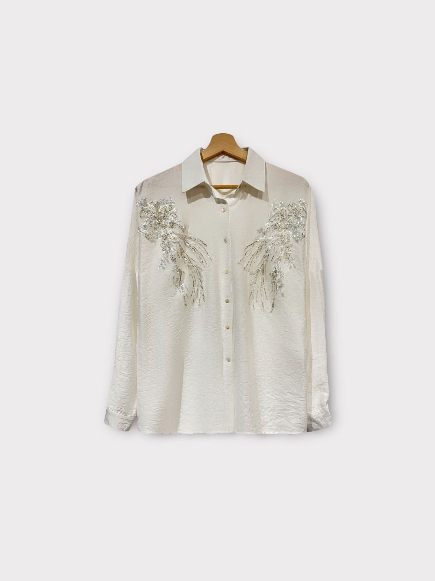 Mayorista LAFÉEROSE - Camisa blusa de lino efecto seda con strass y encaje fluido de viscosa rosa lafeero