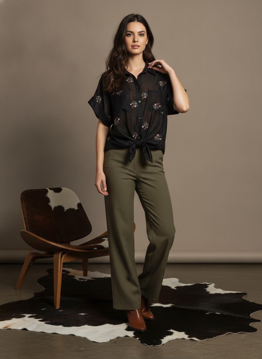 Grossiste LAFÉEROSE - Chemise blouse en tencel à broderies fleurs - effet soie