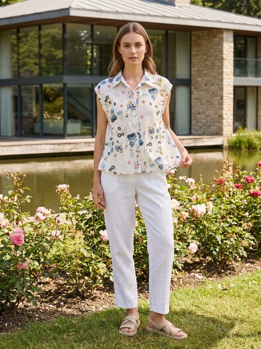 Grossiste LAFÉEROSE - Chemise/Blouse 100% coton sans manches à imprimé fleurs