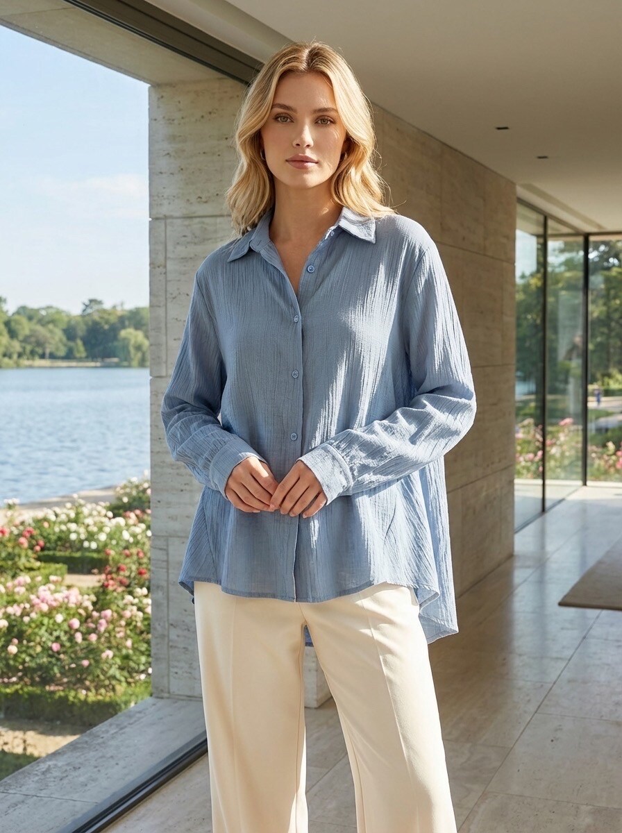 Grossiste LAFÉEROSE - Chemise blouse asymétrique fluide en viscose col classique et coupe oversize