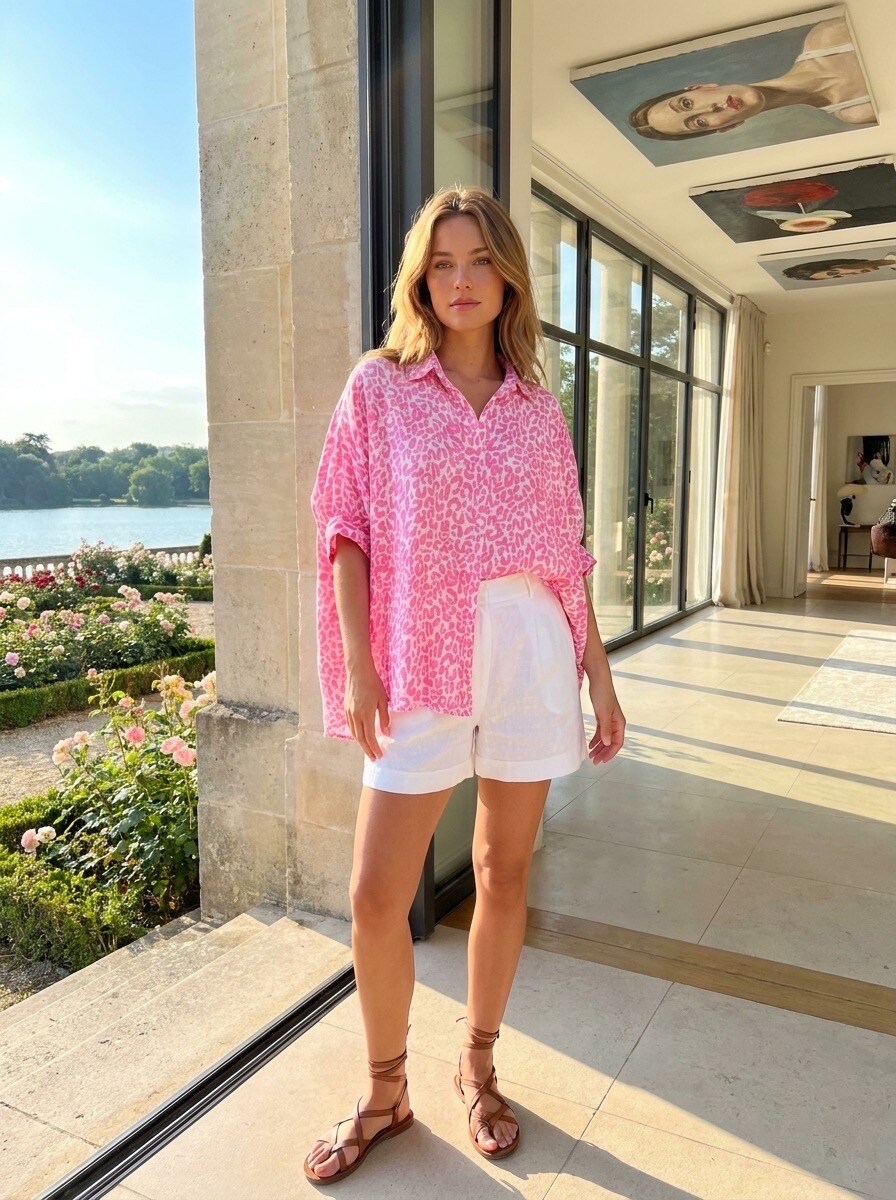 Grossista LAFÉEROSE - Camicia da golf oversize in garza di cotone leopardo