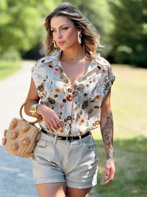 Mayorista LAFÉEROSE - Camisa/blusa sin mangas de algodón 100% con estampado floral