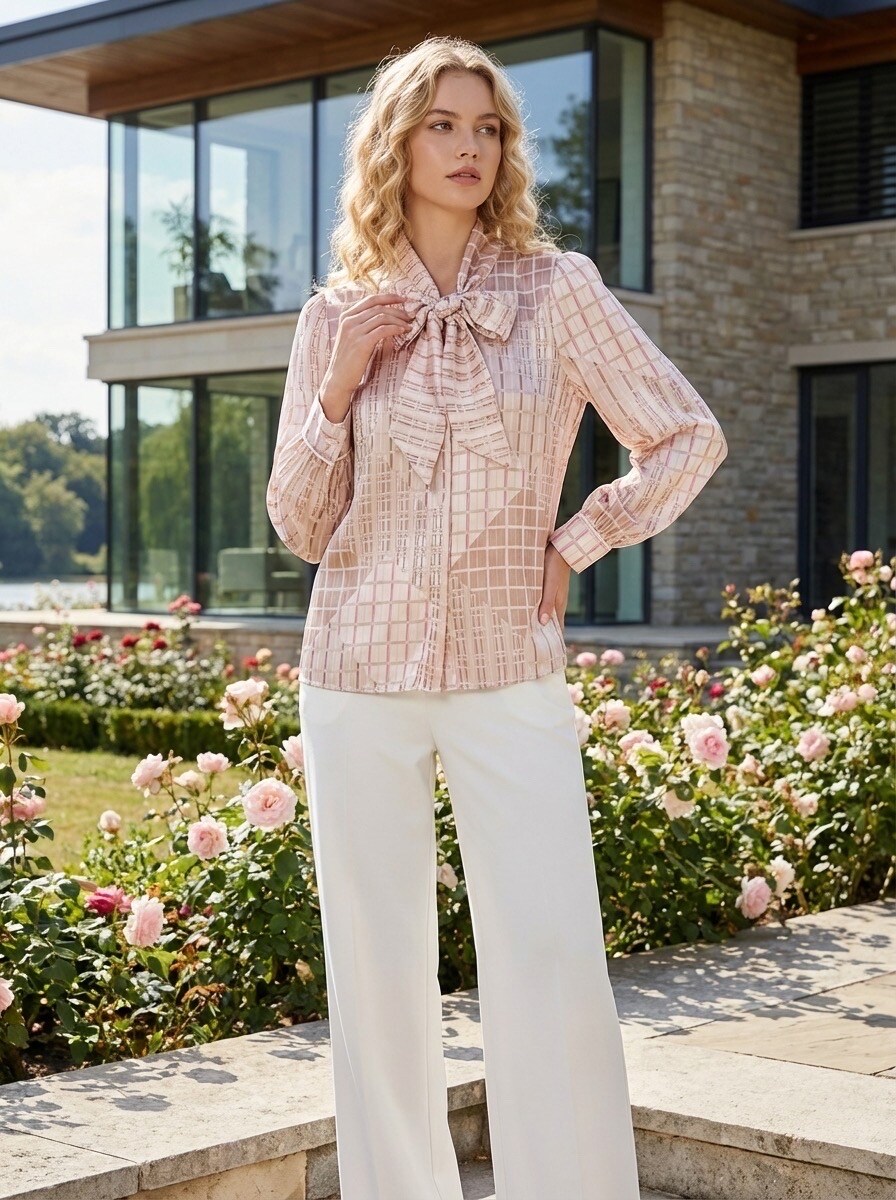 Wholesaler LAFÉEROSE - Fluid printed blouse shirt, long -sleeved silk effect collar