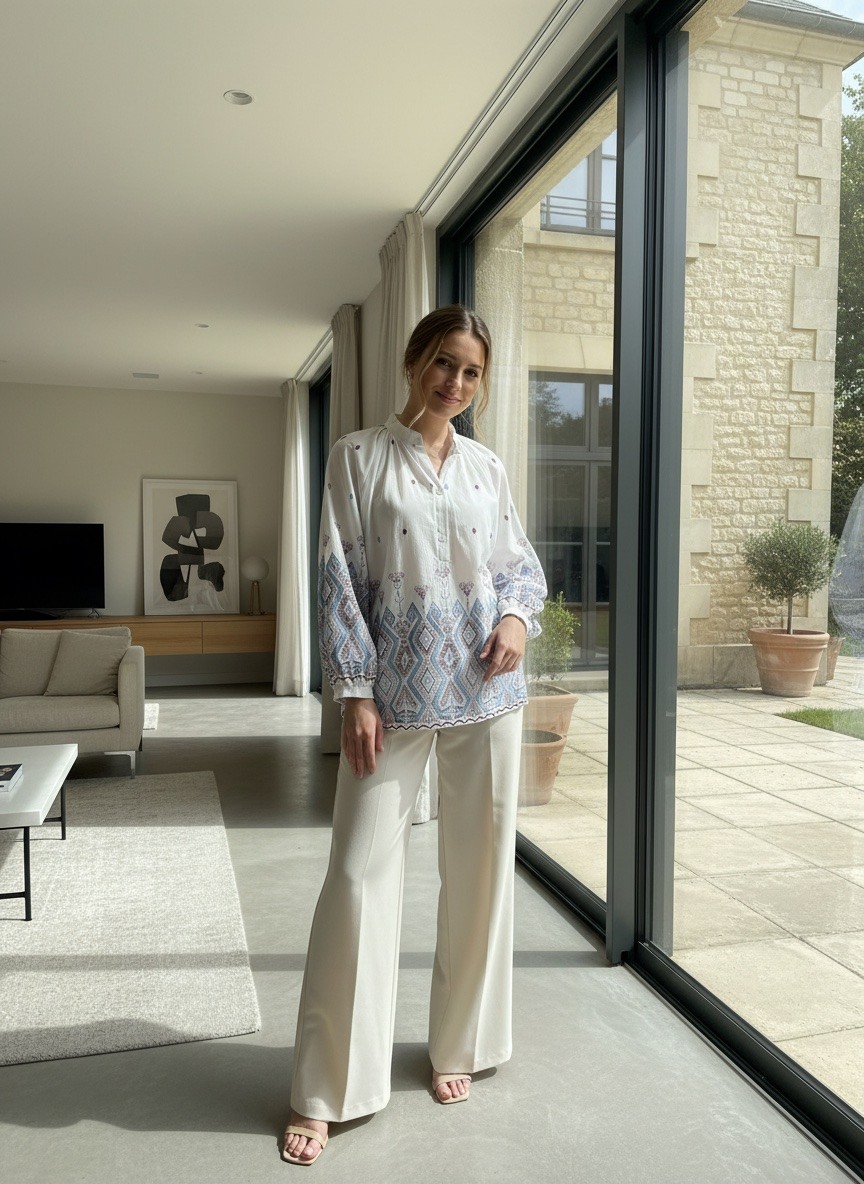 Grossiste LAFÉEROSE - Chemise blouse en coton à broderies manches bouffantes - romantique et bohème