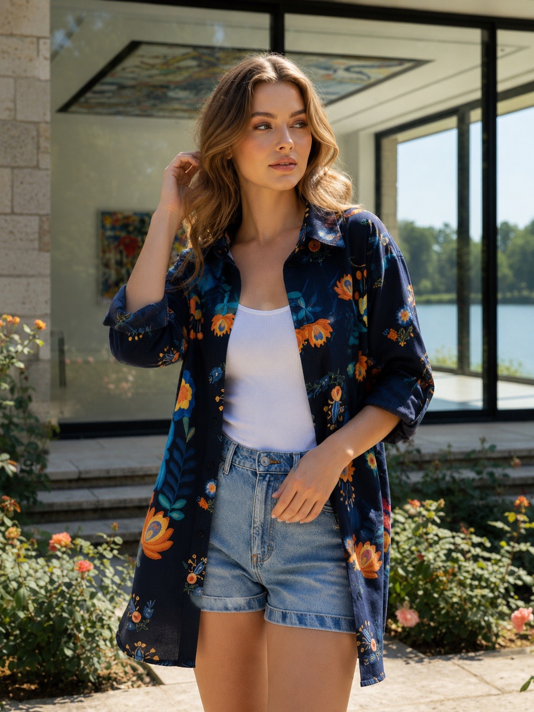 Wholesaler LAFÉEROSE - Shirt/Tunic Oversized dress with floral print 100% cotton