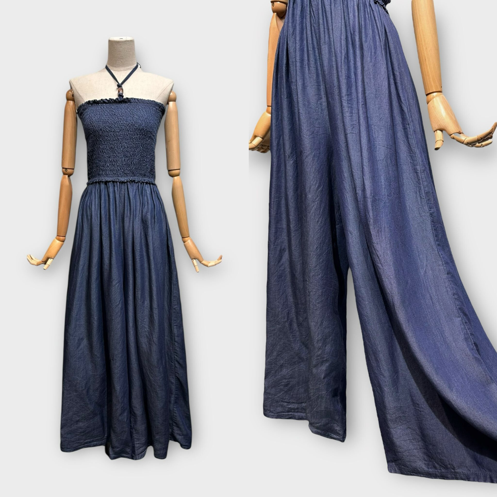 Grossista LAFÉEROSE - Tuta pantalone senza spalline in denim morbido e fiocchi