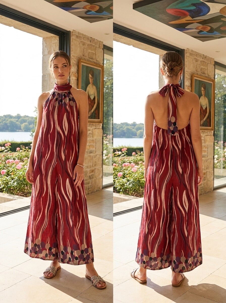 Wholesaler LAFÉEROSE - Fluid pants combination in printed viscose and bare back