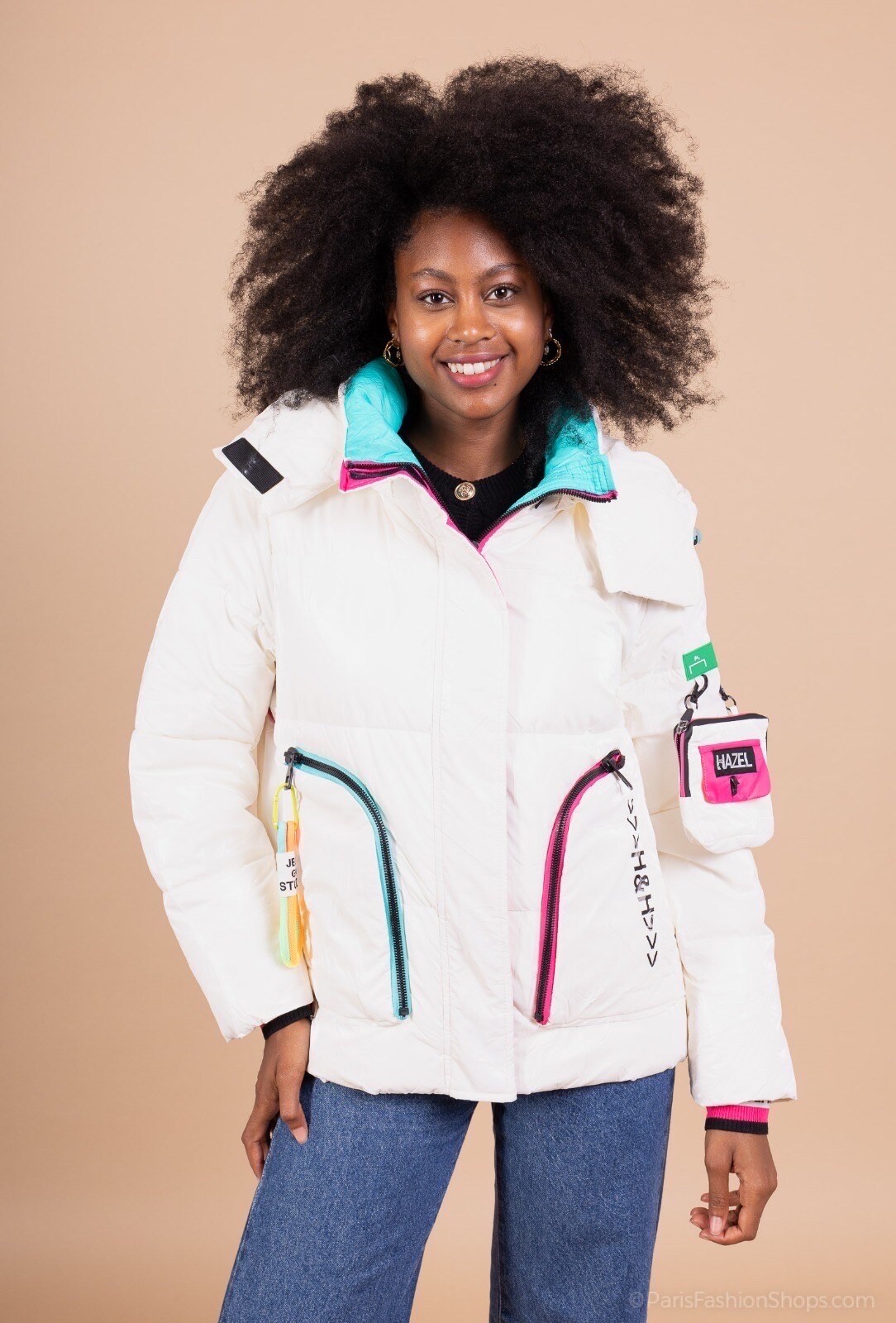 Wholesaler LAFÉEROSE - Adjusted jacket coat, colorful zips, hood and streetwear pockets