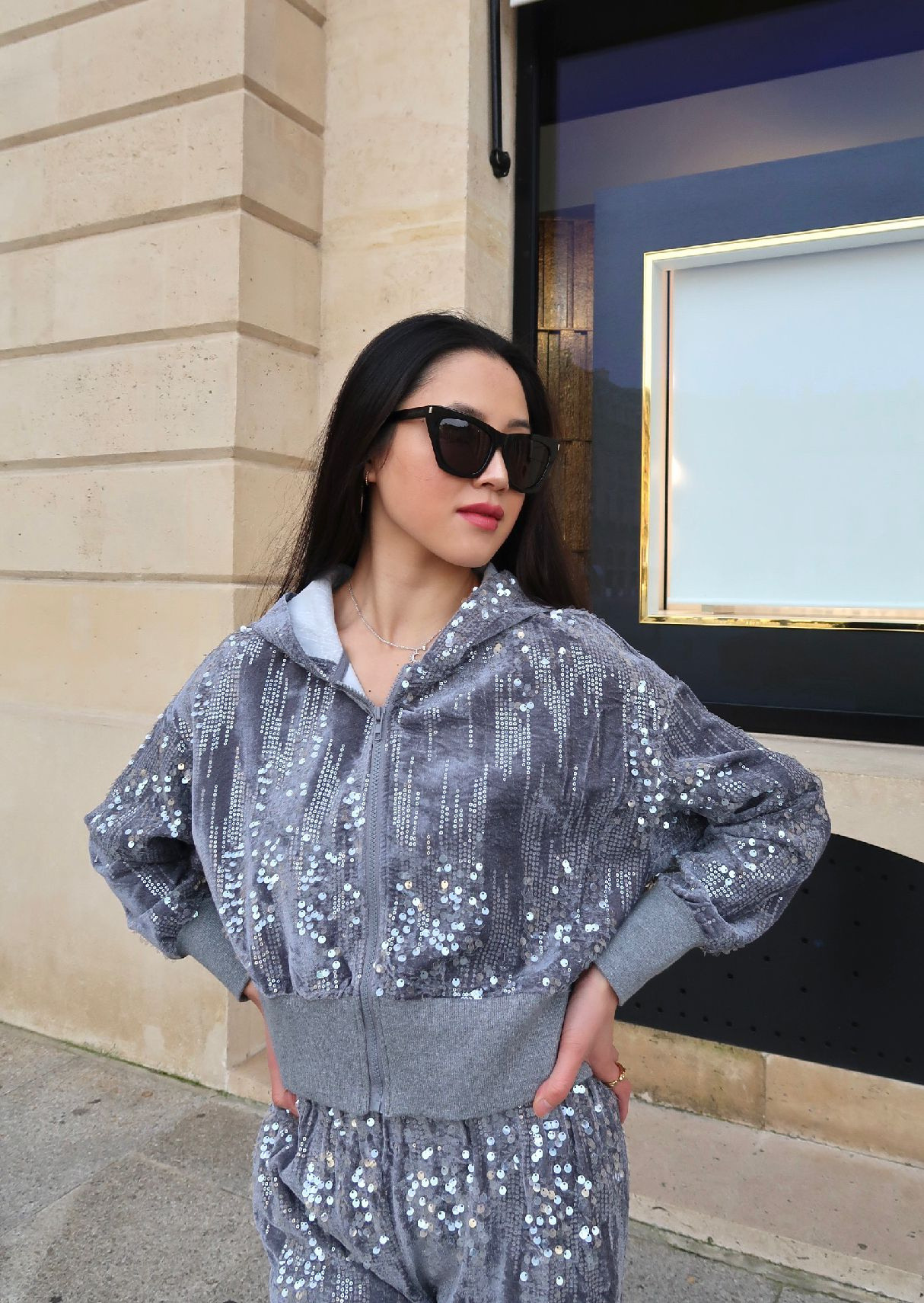Sweat à Capuche Femme Avec Ailes D'ange En Strass - Décontracté, Paillettes, Pour Automne/hiver