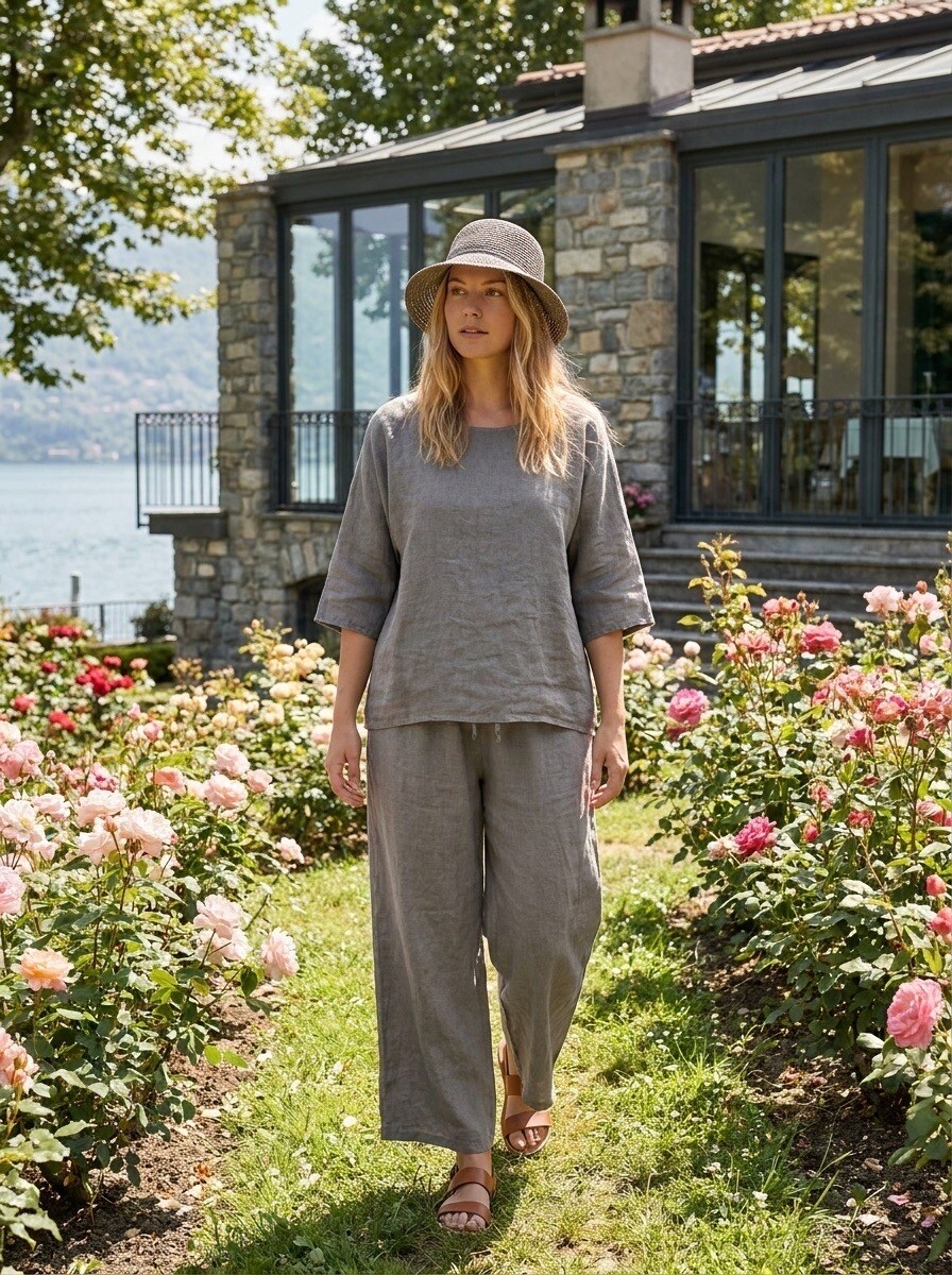 Wholesaler LAFÉEROSE - 2-Piece Set - Top + 100% Linen Pants