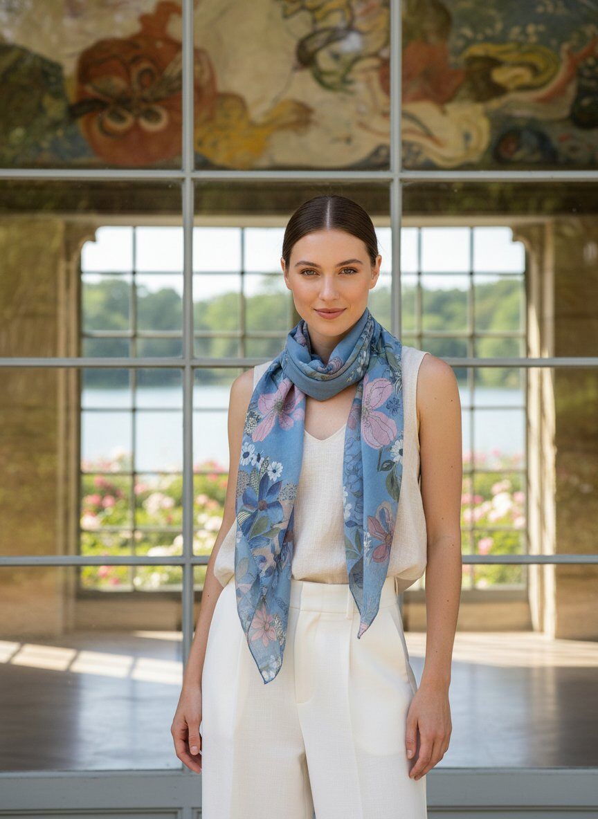 Mayorista LAFÉEROSE - Bufanda / Pañuelo de Algodón y Seda con Estampado Floral