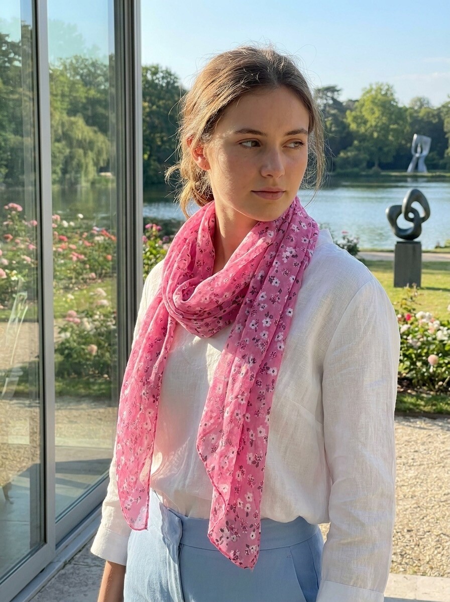 Grossiste LAFÉEROSE - Écharpe / Foulard en Coton & Soie Imprimé Fleuri