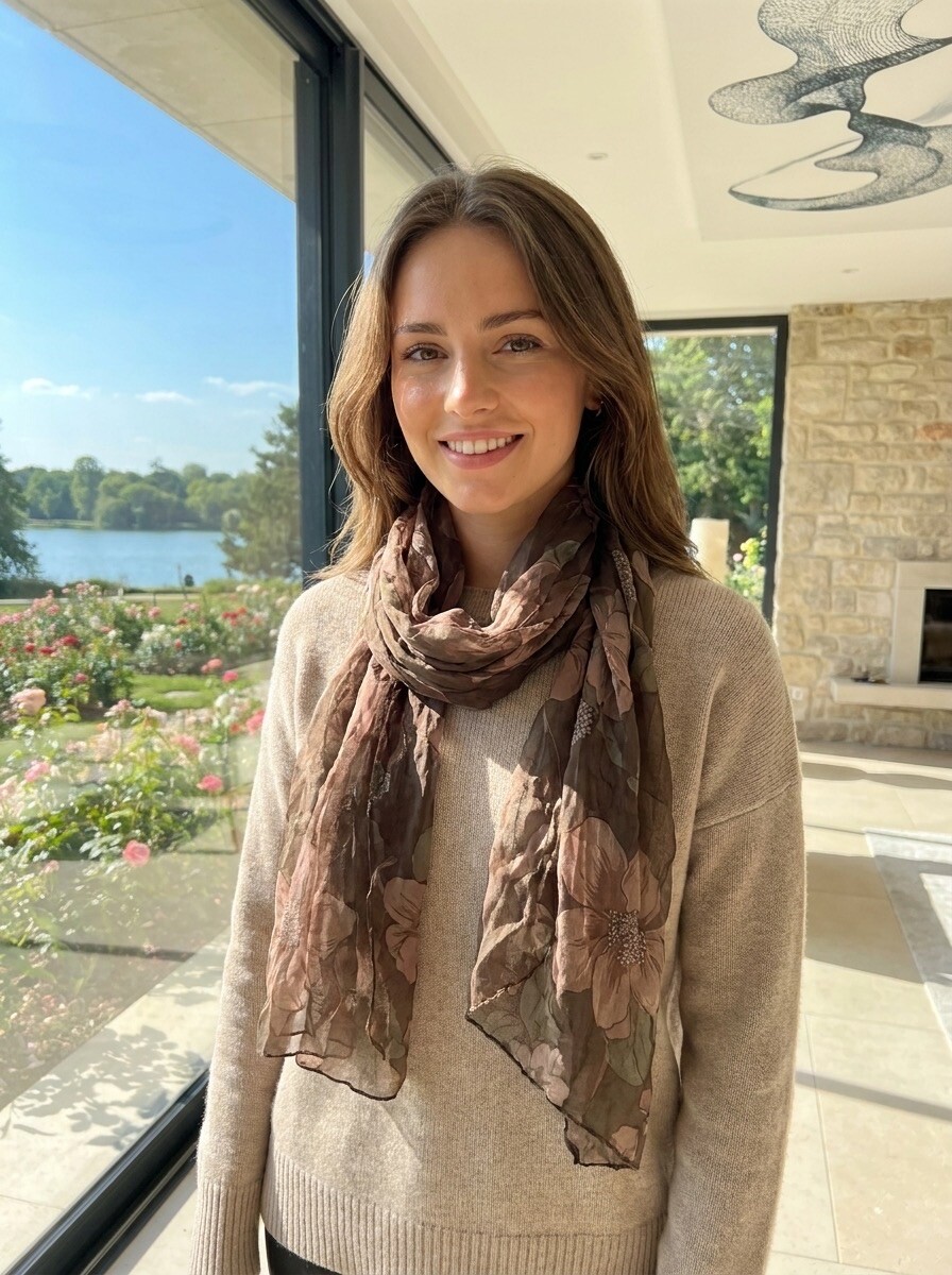 Grossiste LAFÉEROSE - Écharpe / Foulard en Coton & Soie Imprimé Fleuri