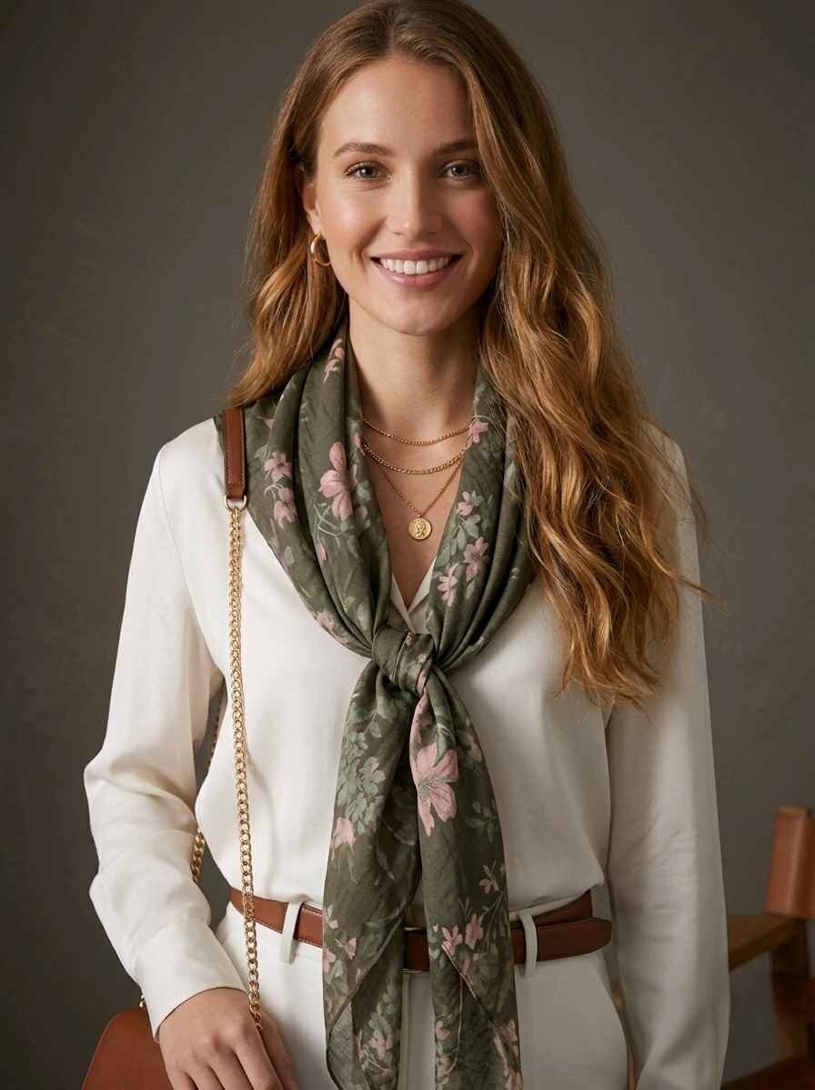Grossiste LAFÉEROSE - Écharpe / Foulard en Coton & Soie Imprimé Fleuri