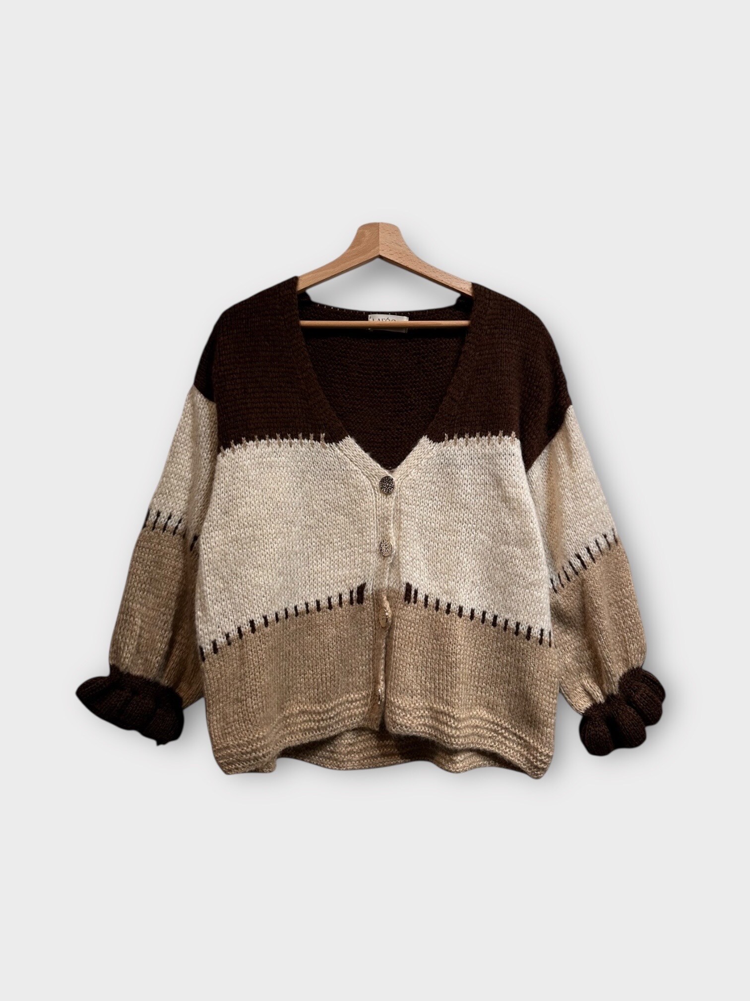 Grossiste LAFÉEROSE - Gilet cardigan en mélange de laine et viscose manches trompettes