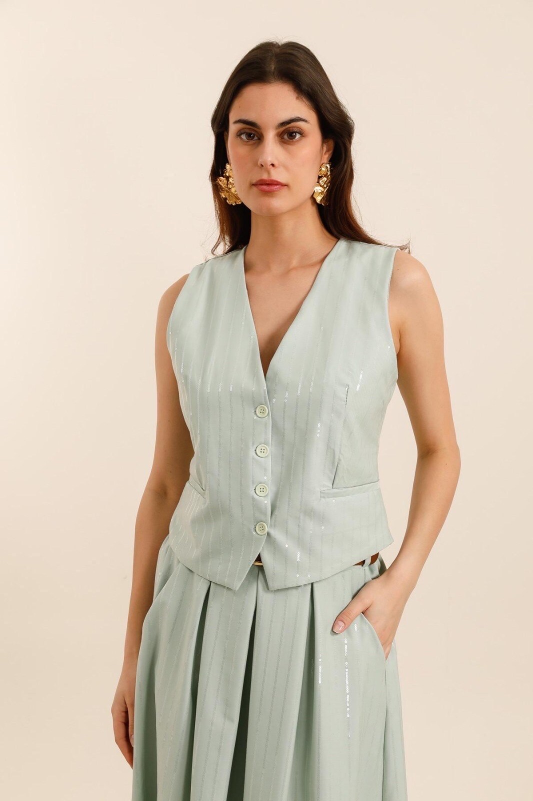 Wholesaler LAFÉEROSE - Top Viscose -free viscose vest with pimples and sequins chic stripes