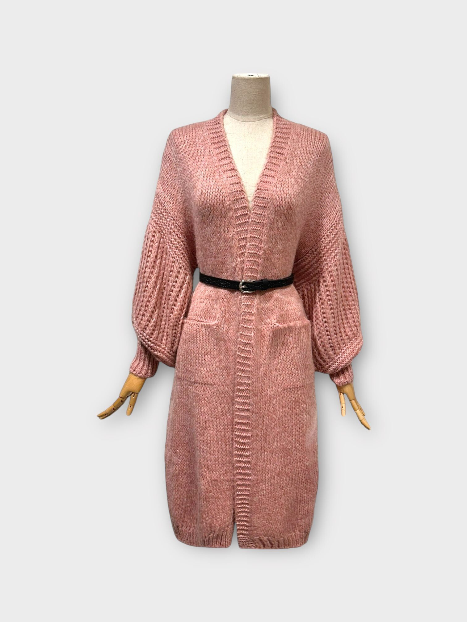 Grossista LAFÉEROSE - CAPPOTTO GILET/CARDIGAN LUNGO CON TASCHE IN MAGLIA LARGA E MANICHE A SBUFFO NEW