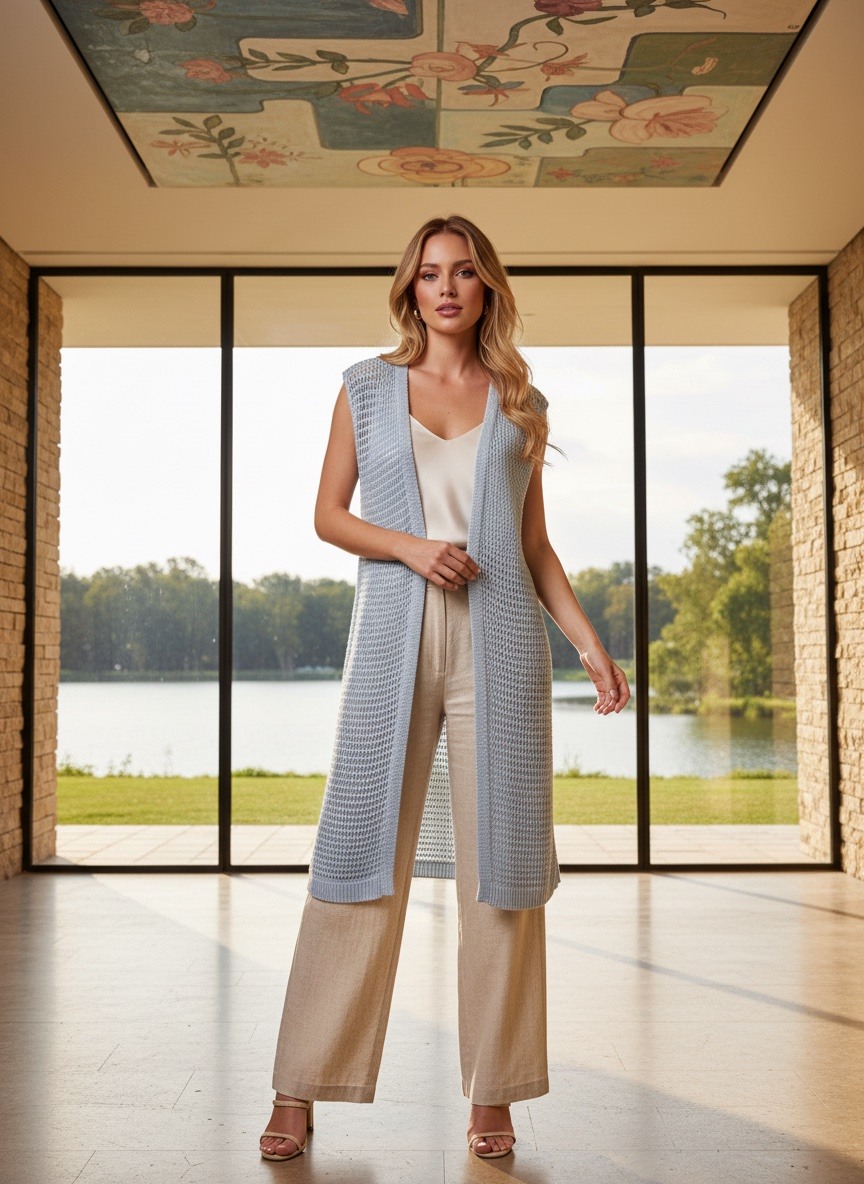 Grossista LAFÉEROSE - Cardigan cardigan molto morbido senza maniche in uncinetto, mesh, fluido, bohémien