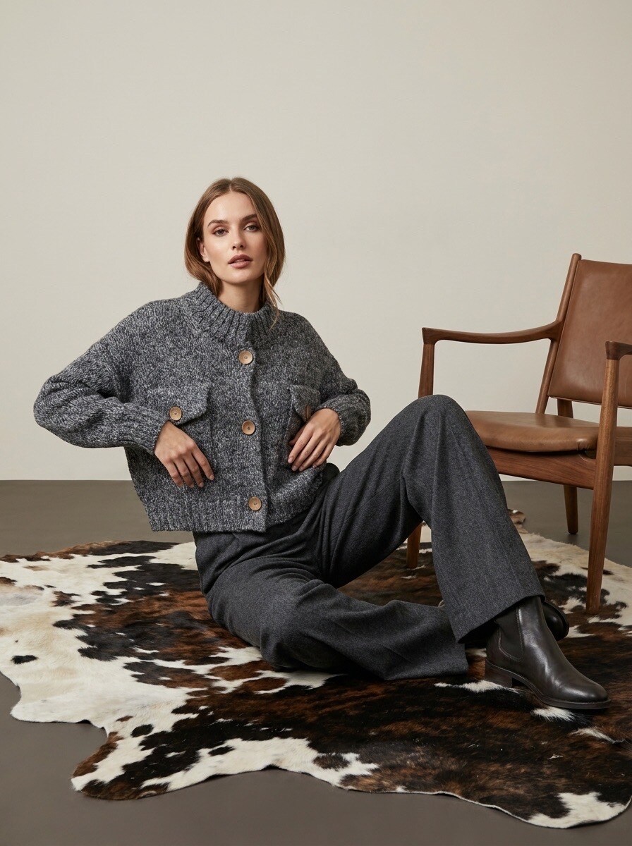 Grossiste LAFÉEROSE - Gilet cardigan en maille avec boutons à manches longues