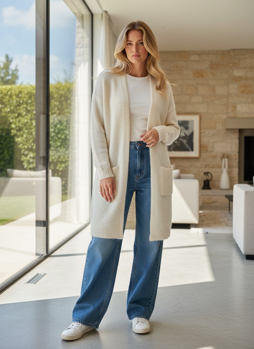 Großhändler LAFÉEROSE - Mittlere lange Strickjacke in Alpaka und weiche Wolle mit Taschen