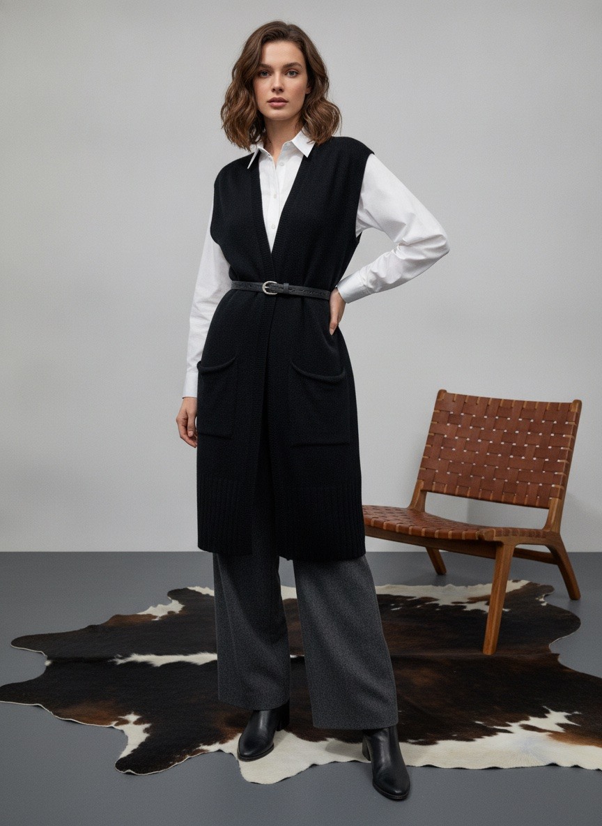 Großhändler LAFÉEROSE - MATHILDE LANGÄRMELOSE WESTE/CARDIGAN AUS WOLLE UND KASCHMIR