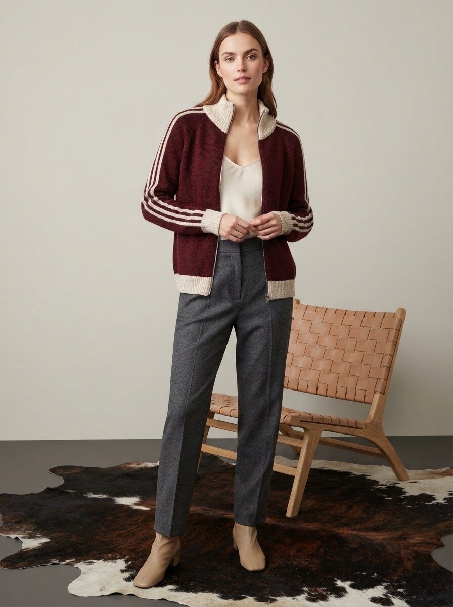Wholesaler LAFÉEROSE - Two-tone zip-up vest with high collar and sporty stripes
