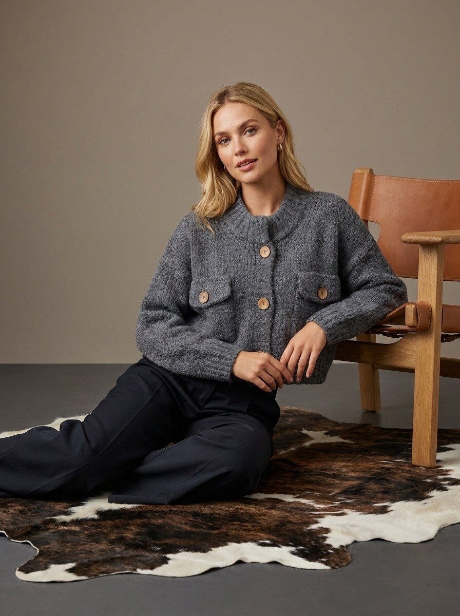 Grossiste LAFÉEROSE - Gilet cardigan en maille avec boutons à manches longues