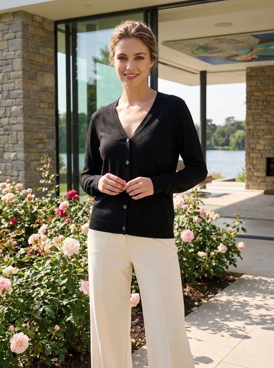 Grossiste LAFÉEROSE - Gilet cardigan en viscose fin fluide léger à boutons manches longues - basic